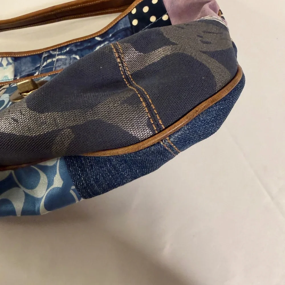 Coach Ergo Patchwork Hobo Women XL  Blue Denim Suede Leather Bag 10809
